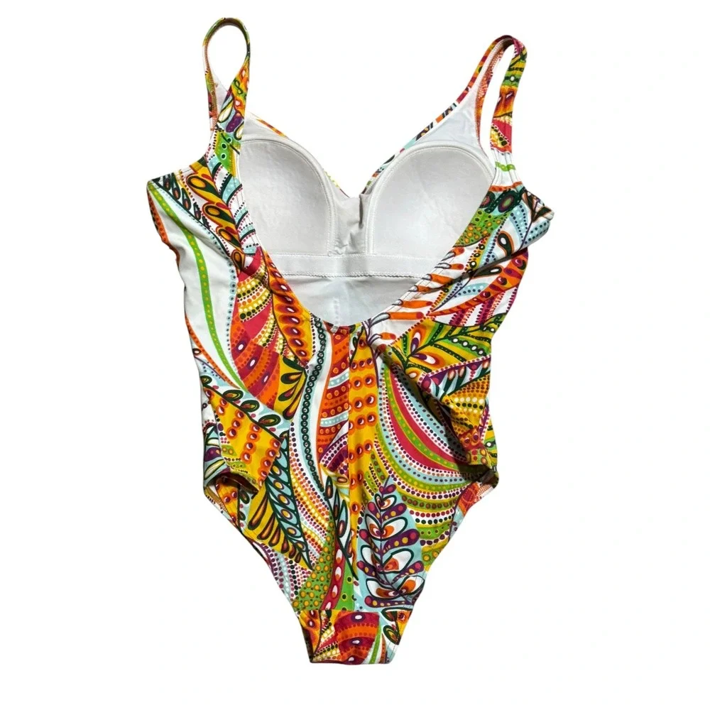 ROIDAL Spain Luxury one‎ piece swimsuit tropical D cup sz6 highcut leg bold chic